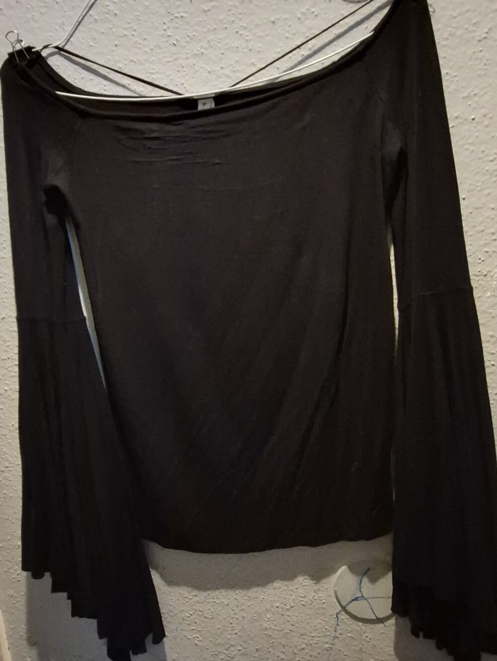 Free People We The Free Birds of Paradise Bell Sleeve Top Black SIZE S
